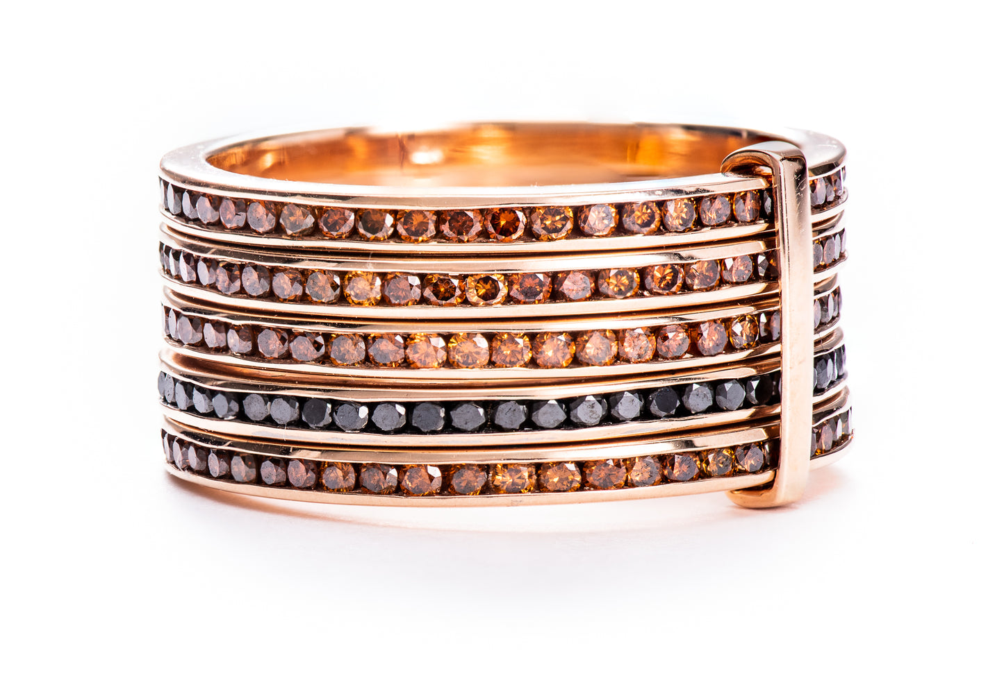 5 Band Diamond Ring w/ 4 Champagne and 1 Black Diamond and 18K Yellow Gold