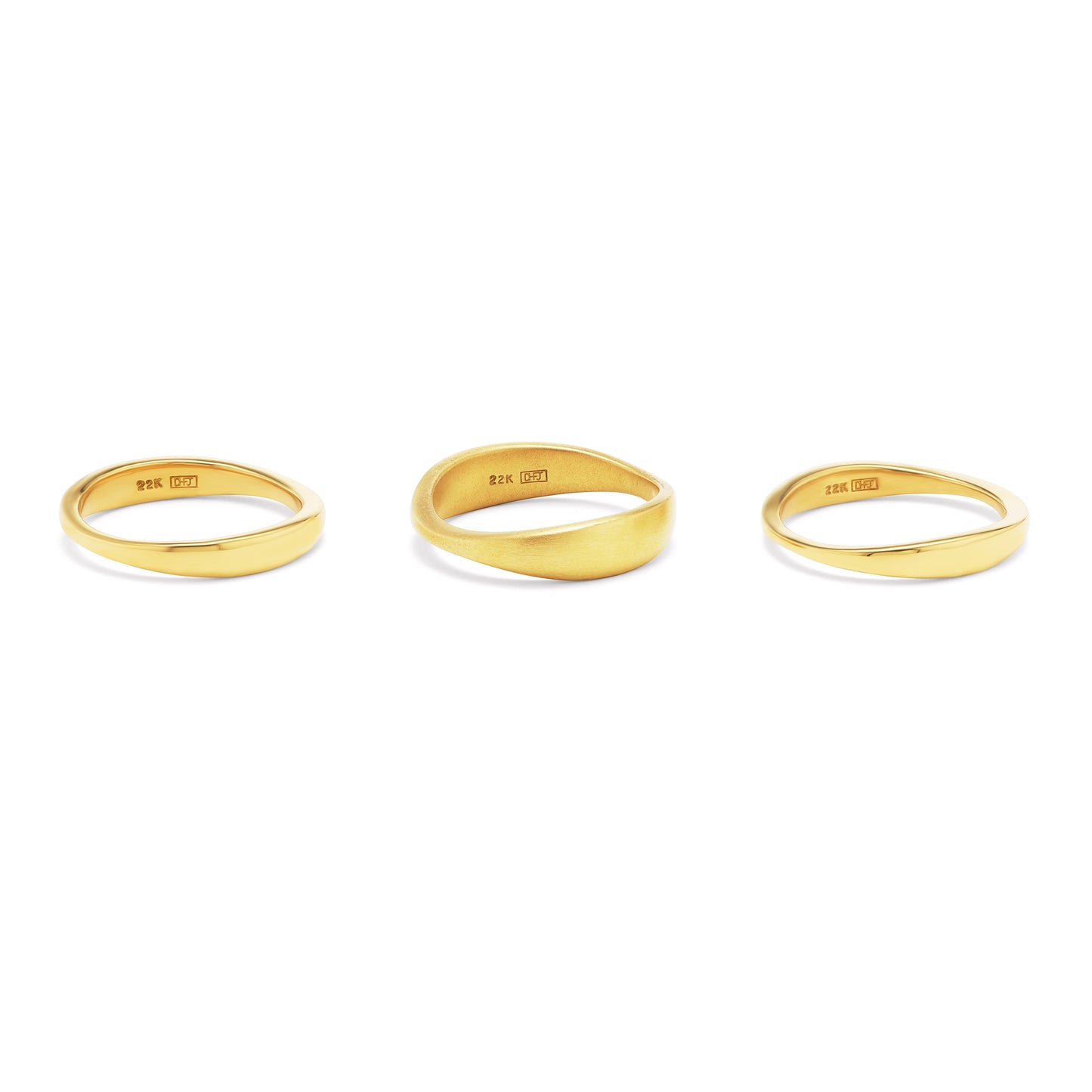 Wave Ring 22K Yellow Gold (set of 3)