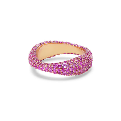 Pink Saphire Wave Pavé Ring