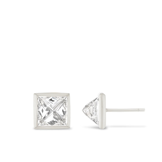 Upside Down Diamond WHITE GOLD SQUARE Studs Large (Pair)