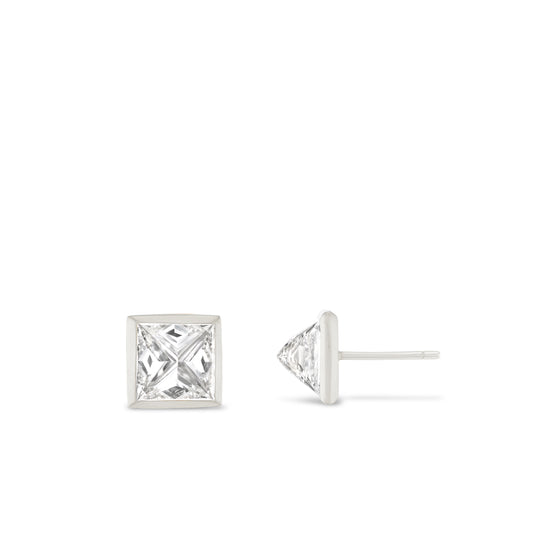 Upside Down Diamond WHITE GOLD SQUARE Studs Medium (Pair)