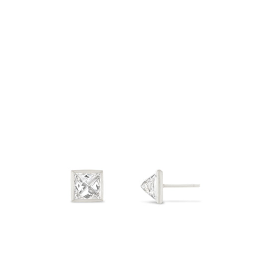 Upside Down Diamond WHITE GOLD SQUARE Studs Small (Pair)