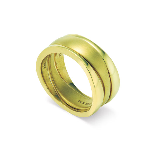 Wave Ring 18K Green Gold (set of 3)