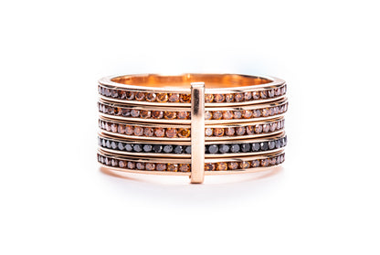 5 Band Diamond Ring w/ 4 Champagne and 1 Black Diamond and 18K Yellow Gold
